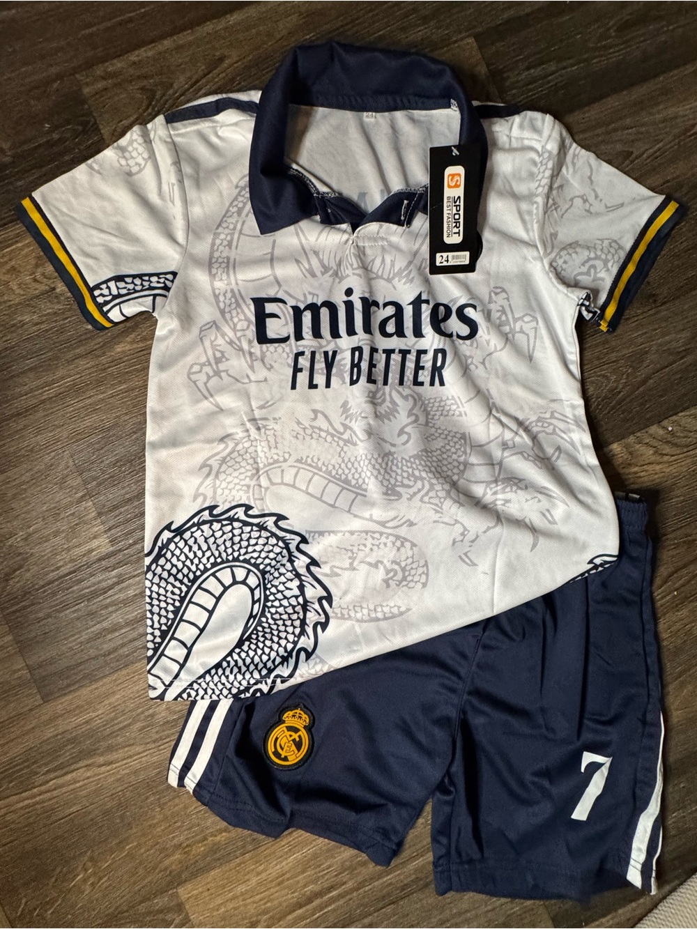 SPORT White & Navy Kids Soccer Polo Set featuring Ronaldo